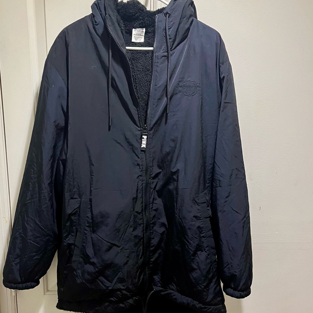 PINK Victoria’s Secret anorak Sherpa lined long coat with hoodie - Picture 7 of 16